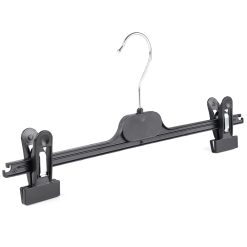 Trouser & Skirt Hanger with Clips, Black Plastic Clips Hanger, 36cm