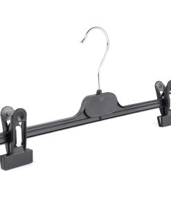 Trouser & Skirt Hanger with Clips, Black Plastic Clips Hanger, 36cm