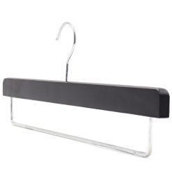 39cm Black Wooden Trouser Hanger, Non-slip Metal Bar