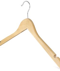 Slim wooden tops hanger with notches, angled image