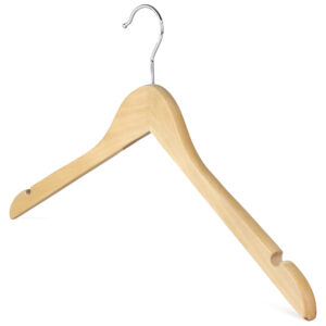Slim wooden tops hanger with notches, angled image