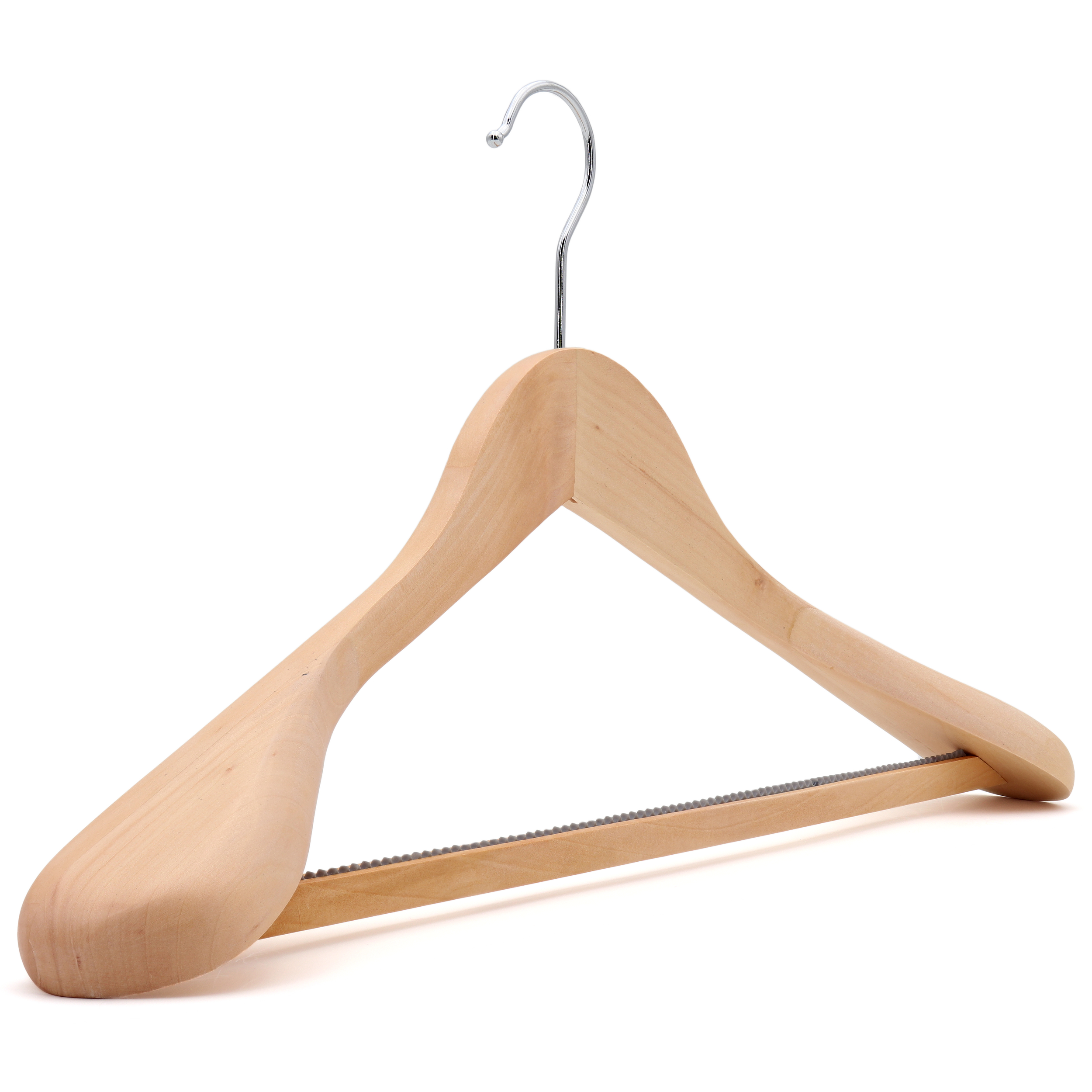 HANGERWORLD 45cm Premium Natural Wooden Broad Ended Suit Coat Clothes Hanger with Non Slip Inlaid Trouser Bar 