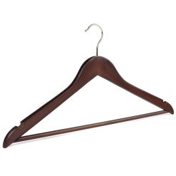Dark wooden hanger for suits