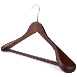Alternative view of Dark Wooden Suit Hanger, Broad Ends & Non-Slip Trouser Bar, 45cm, Gold Hook