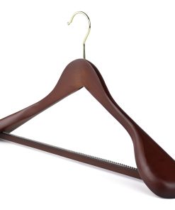 Alternative view of Dark Wooden Suit Hanger, Broad Ends & Non-Slip Trouser Bar, 45cm, Gold Hook
