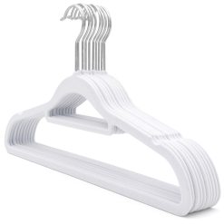 White Velvet Coat Hanger, Slimline & Space-Saving, 42cm