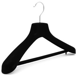 Angled picture of black velvet suit/dress hanger