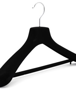 Angled picture of black velvet suit/dress hanger