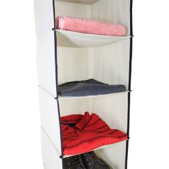 6 Shelf Hanging Wardrobe Organiser, Cream, close up in use