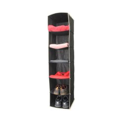 6 Shelf Hanging Wardrobe Organiser, Black, in use