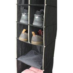 Hanging Wardrobe Organiser, 7 Shelves, Black, close-up in use