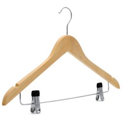 wooden coat hanger with clips