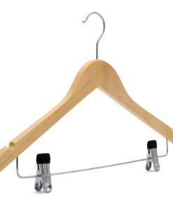 wooden coat hanger with clips