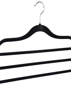 flocked velvet non slip trouser hanger 3 bar black 403-300