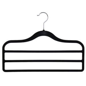 flocked velvet non slip trouser hanger 3 bar black 403-300