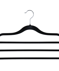 flocked velvet non slip trouser hanger 3 bar black 403-300