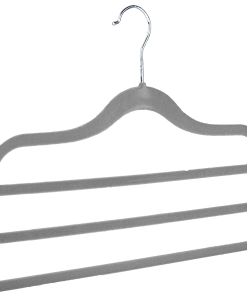 flocked velvet trouser hanger 3 bar grey 403-306