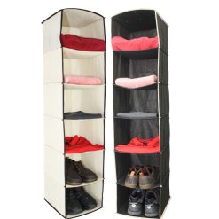 6 Shelf Hanging Wardrobe Organiser, Cream or Black
