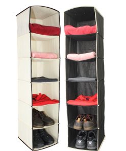 6 Shelf Hanging Wardrobe Organiser, Cream or Black