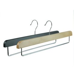 Black & Natural Wooden 39cm Trouser Hangers, With Metal Non-Slip Bar
