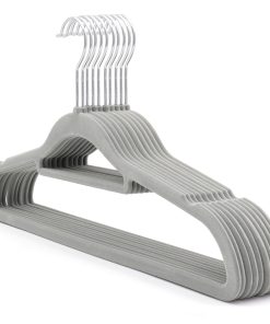 Grey Velvet Coat Hanger, Slimline & Space-Saving, 42cm