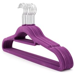 Purple Velvet Coat Hanger, Slimline & Space-Saving, 42cm