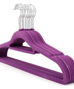 Purple Velvet Coat Hanger, Slimline & Space-Saving, 42cm
