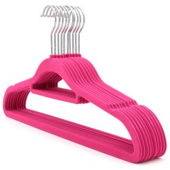 Pink Velvet Coat Hanger, Slimline & Space-Saving, 42cm