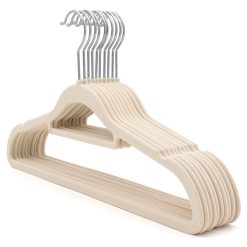 Beige Velvet Coat Hanger, Slimline & Space-Saving, 42cm