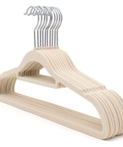Beige Velvet Coat Hanger, Slimline & Space-Saving, 42cm