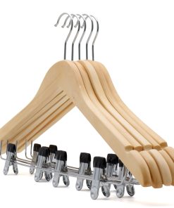 Alternative view of Wooden Coat Hanger with Clips, 44cm, Natural Wood