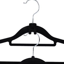 Black slimline velvet clothes hanger with black velvet hanger connector