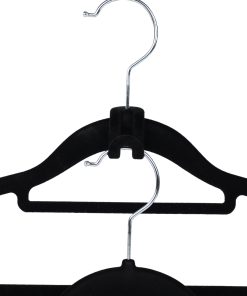 Black slimline velvet clothes hanger with black velvet hanger connector