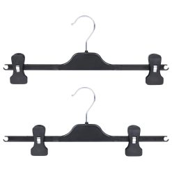 Alternative view of Strong Plastic Trouser Hanger & Skirt Hanger, Black with Clips, 35cm