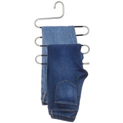 Space-Saver 5-Tier Trouser Hanger, Metal with Non Slip Bars, in use with jeans