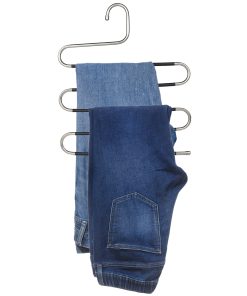Space-Saver 5-Tier Trouser Hanger, Metal with Non Slip Bars, in use with jeans