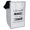 Collapsible Laundry Basket, White/Grey with Rope Handles