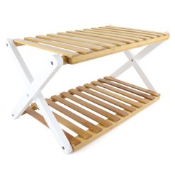 2 Tier Folding Bamboo Shoe & Storage Rack, Angled