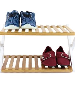 Wooden Bamboo Shoe Rack, 2 Tier Folding Storage