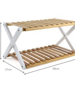 Alternative view of Wooden Bamboo Shoe Rack, 2 Tier Folding Storage