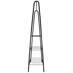 Black Metal Coat Stand with 2 Tier Shoe Rack 160cm Side View