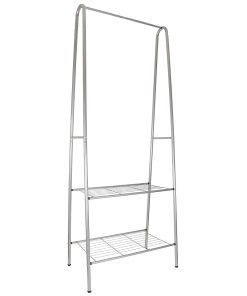 Grey Metal Coat Stand with 2 Tier Shoe Rack 160cm