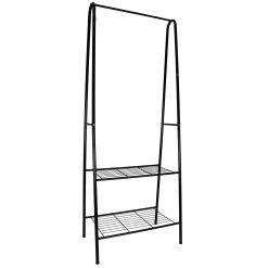 Black Metal Coat Stand with 2 Tier Shoe Rack 160cm