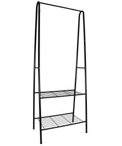Black Metal Coat Stand with 2 Tier Shoe Rack 160cm