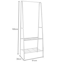 Grey Metal Coat Stand with 2 Tier Shoe Rack 160cm with Dimensions