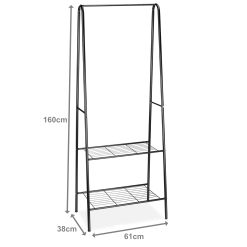 Black Metal Coat Stand with 2 Tier Shoe Rack 160cm with Measurements