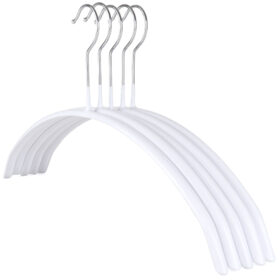 Jumper Knitwear Hanger, Non-Slip Rubber Coating on Chrome Metal Frame, 41cm, White x 5