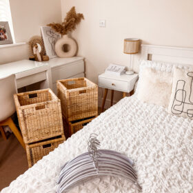 White Non-Slip Metal Jumper Hangers On Bed