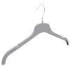 Angles image of grey plastic clothes hanger with notches