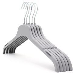 Group photo of 5 grey plastic clothes hangers